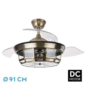 Ventilador Dc Tornado Mini Cuero 3xe27 91d 3aspas Desplegables 6velocidades C/remoto Y Temporizador