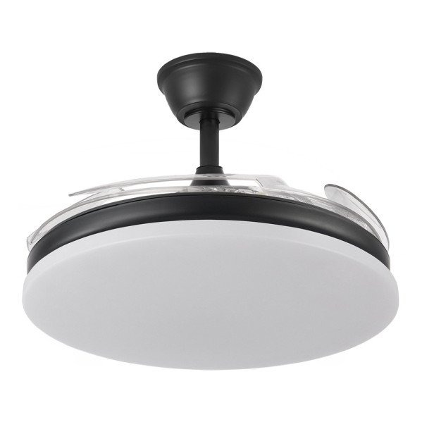 Ventilador Dc Tridente 59w Negro 4aspas Desp. 107d 6980lm Reg.intensidad Remoto+temporizador+memoria 3000-4000-6000k