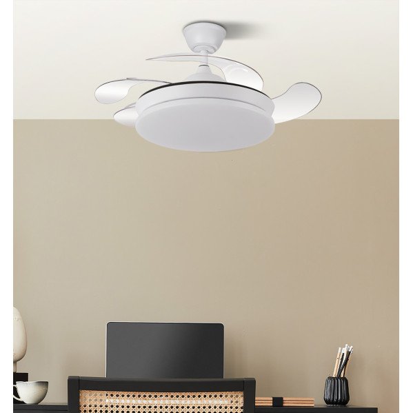 Ventilador Dc Tridente Mini 59w Blanco 4aspas Desp. 91d 6980lm Reg.intensidad Remoto+temporizador+memoria 3000-4000-6000k