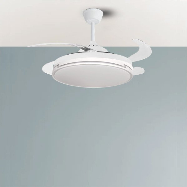 Ventilador Dc Papiro 59w Blanco 4aspas desp.107d 5900lm Reg.intensidad 3000k,4000k,6000k Remoto+ Memoria+ Temporizador