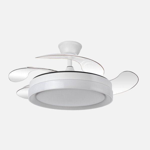 Ventilador Dc Zenit Blanco 59w 4aspas desplegables 107d 6980lm 6vel 3000k,4000k,6000k Remoto+reg.intens.+temporizador+memoria