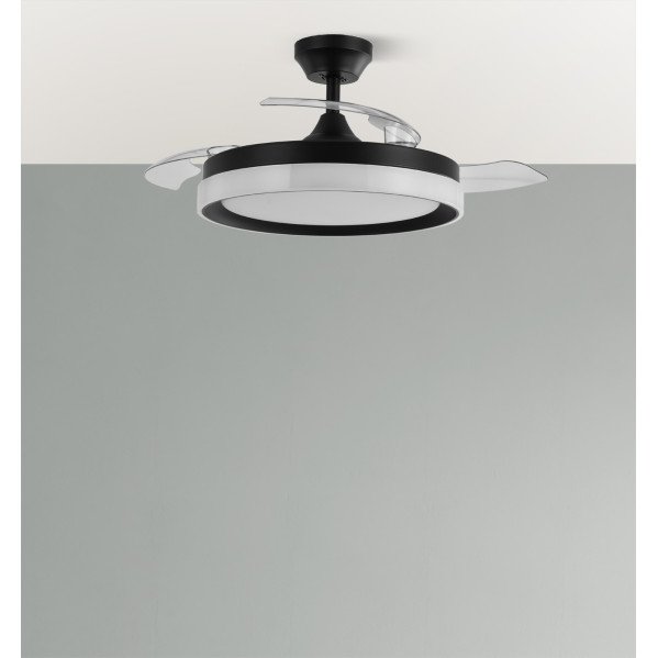 Ventilador Dc Zenit Negro 72w 3aspas Desplegables 107d 7200lm 6vel 3000k,4500k,6000k, Remoto+temporizador+memoria