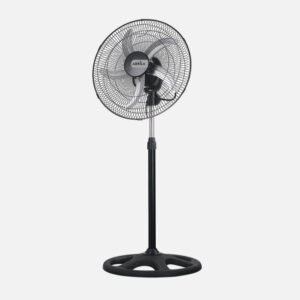 Ventilador De Pie Reforzado Negro 3 Vel. 75W 5 Aspas Aluminio Plata Giro 360 Regx50x50 Cm
