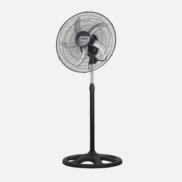 Ventilador De Pie Reforzado Negro 3 Vel. 75W 5 Aspas Aluminio Plata Giro 360 Regx50x50 Cm