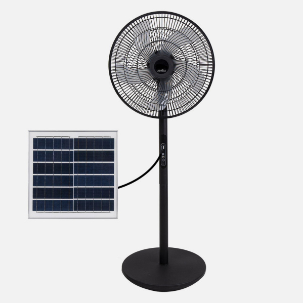 Ventilador De Pie Solar Rialto Negro 30w 3vel 5aspas Puerto Usb Bateria Litio 112x41x38cm