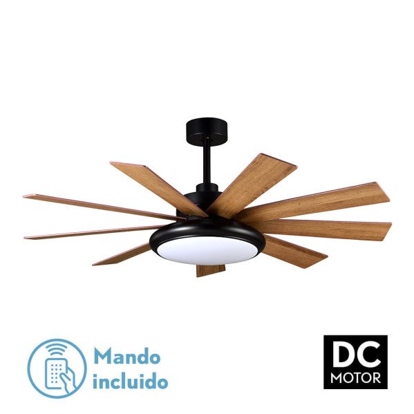 Ventilador DC Pireo 36w Negro 9 Aspas Roble/haya 6 Vel 3000k, 4500k, 6000k 3800lm 132d C/Remoto, Memoria Y Temporizador