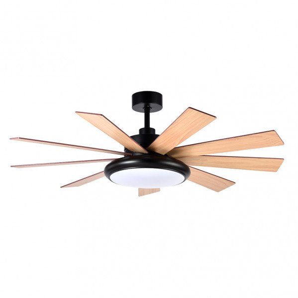 Ventilador DC Pireo 36w Negro 9 Aspas Roble/haya 6 Vel 3000k, 4500k, 6000k 3800lm 132d C/Remoto, Memoria Y Temporizador