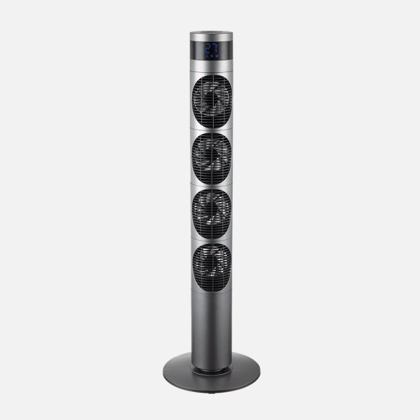 Ventilador Torre Mombuey Gris 3vel 25w 4ventiladores Dc Fijo Y Rotatorio,orientable,temporizador12h 117x34x34cm